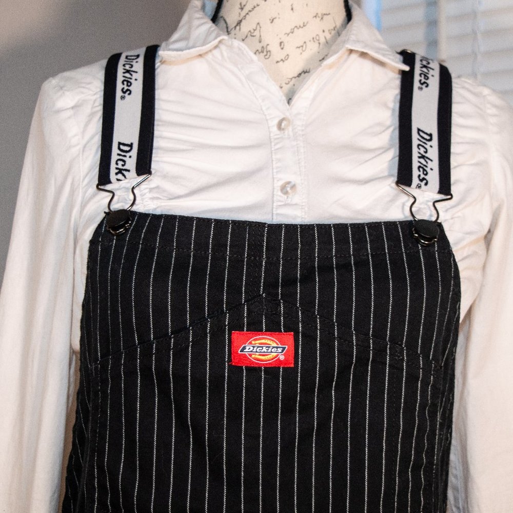 Dickies Black and White Pinstripe Juniors Overalls